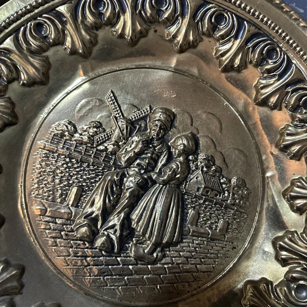 Vintage European Brass Wall Plates – Matched Pair Dutch  Scenes 12